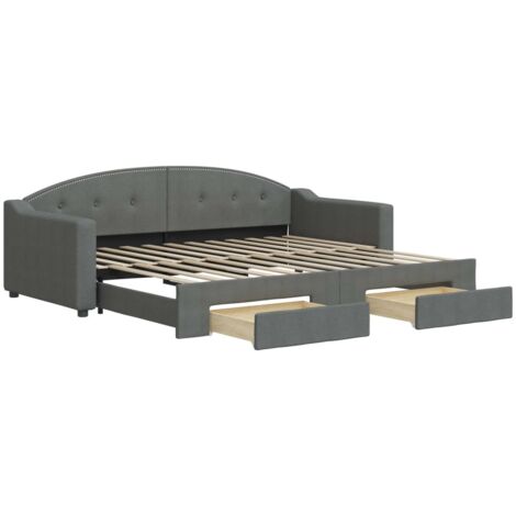 Lit adulte,Lit de jour avec gigogne et tiroirs gris foncé 90x200 cm tissu909368