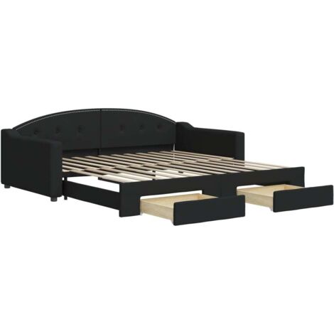 Lit adulte，Lit de jour avec gigogne et tiroirs noir 100x200 cm tissu762839