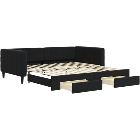 Lit adulte，Lit de jour avec gigogne et tiroirs noir 100x200 cm velours125297