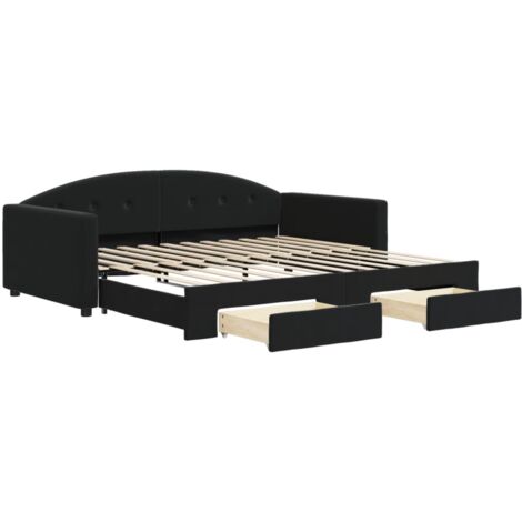 Lit adulte，Lit de jour avec gigogne et tiroirs noir 100x200 cm velours265955