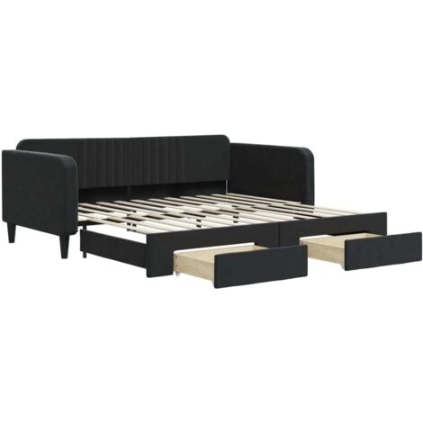 Lit adulte，Lit de jour avec gigogne et tiroirs noir 100x200 cm velours614339
