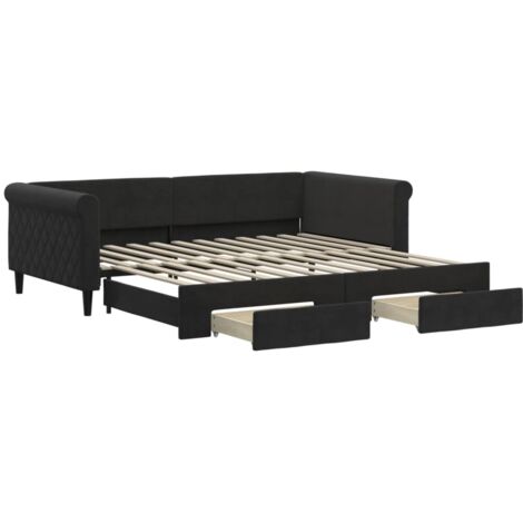 Lit adulte,Lit de jour avec gigogne et tiroirs noir 100x200 cm velours865874