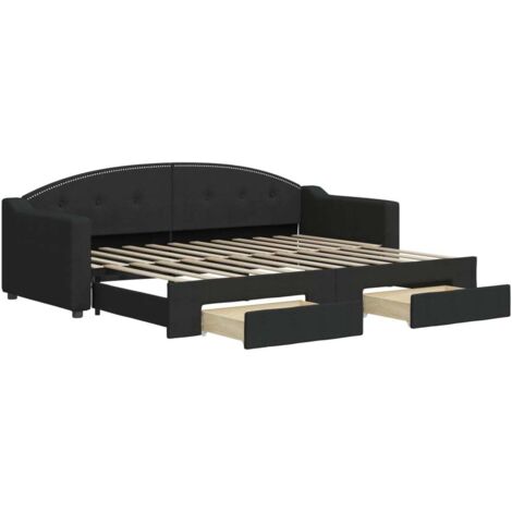 Lit adulte，Lit de jour avec gigogne et tiroirs noir 80x200 cm tissu678070