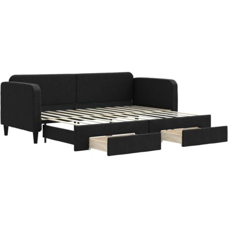 Lit adulte，Lit de jour avec gigogne et tiroirs noir 80x200 cm tissu957441