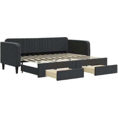 Lit adulte，Lit de jour avec gigogne et tiroirs noir 80x200 cm velours510436