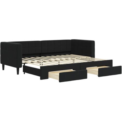 Lit adulte，Lit de jour avec gigogne et tiroirs noir 80x200 cm velours616772