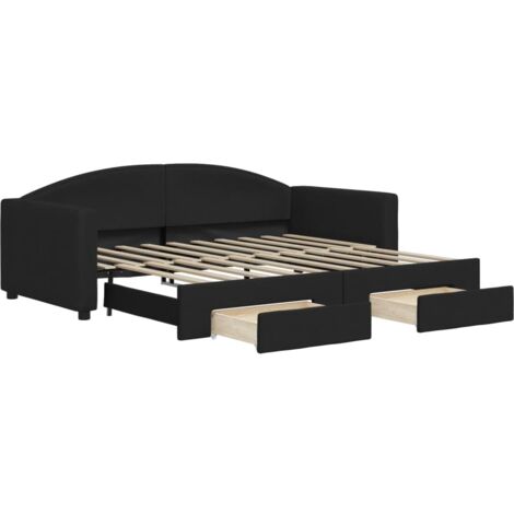 Lit adulte，Lit de jour avec gigogne et tiroirs noir 90x190 cm tissu257700
