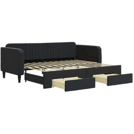 Lit adulte，Lit de jour avec gigogne et tiroirs noir 90x200 cm velours226175