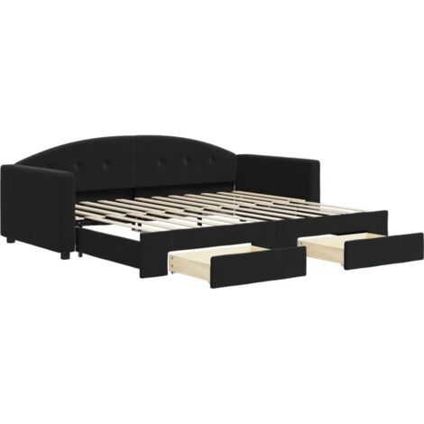 Lit adulte，Lit de jour avec gigogne et tiroirs noir 90x200 cm velours715405