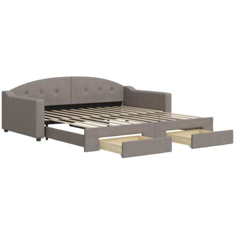 Lit adulte，Lit de jour avec gigogne et tiroirs taupe 100x200 cm tissu116812