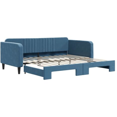 Lit adulte，Lit de jour avec lit gigogne bleu 100x200 cm velours236266