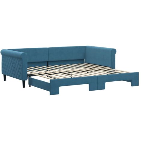 Lit adulte，Lit de jour avec lit gigogne bleu 100x200 cm velours295378
