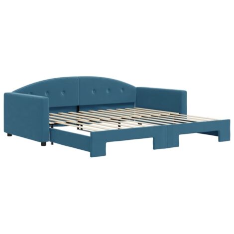 Lit adulte，Lit de jour avec lit gigogne bleu 100x200 cm velours431671