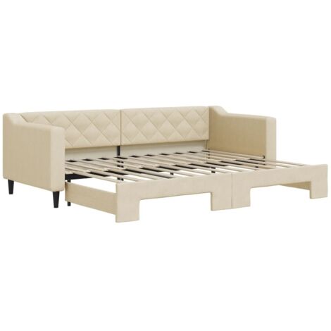 Lit adulte,Lit de jour avec lit gigogne crème 80x200 cm tissu943261