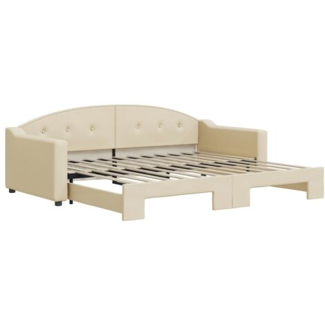 Lit adulte，Lit de jour avec lit gigogne crème 90x200 cm tissu464091