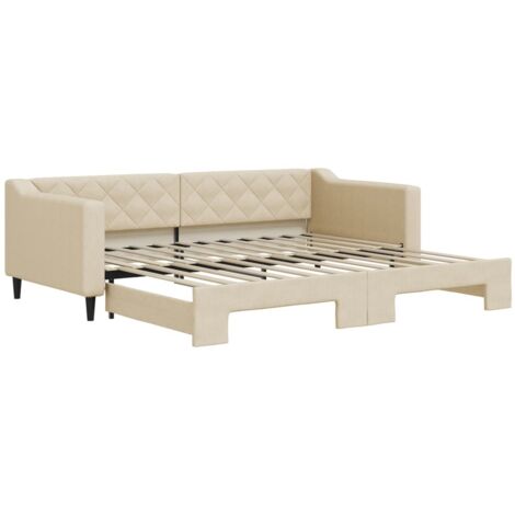 Lit adulte，Lit de jour avec lit gigogne crème 90x200 cm tissu625494