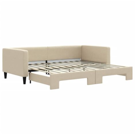 Lit adulte,Lit de jour avec lit gigogne crème 90x200 cm tissu863490