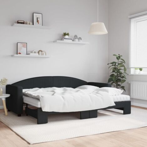 Lit Adulte，Lit de jour avec lit gigogne et matelas，Lit coulissant noir 80x200 cm tissu CIV532942
