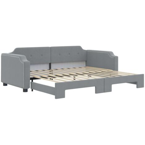 Lit adulte，Lit de jour avec lit gigogne gris clair 100x200 cm tissu999839