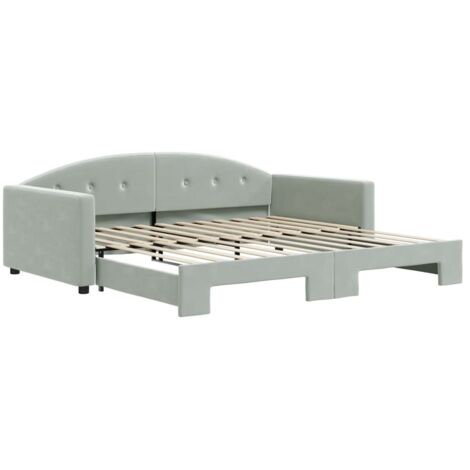 Lit adulte，Lit de jour avec lit gigogne gris clair 100x200 cm velours836795