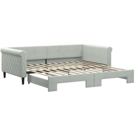 Lit adulte，Lit de jour avec lit gigogne gris clair 100x200 cm velours863867