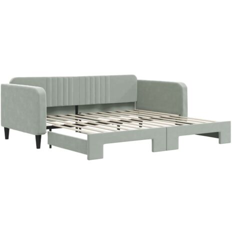 Lit adulte，Lit de jour avec lit gigogne gris clair 100x200 cm velours890496