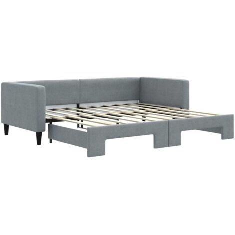 Lit adulte，Lit de jour avec lit gigogne gris clair 90x190 cm tissu620405