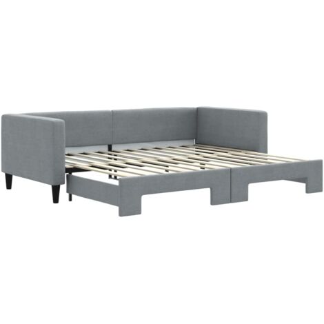 Lit adulte，Lit de jour avec lit gigogne gris clair 90x200 cm tissu417026