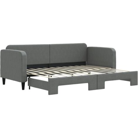 Lit adulte，Lit de jour avec lit gigogne gris foncé 80x200 cm tissu485062