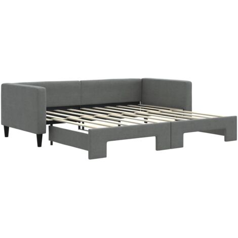 Lit adulte，Lit de jour avec lit gigogne gris foncé 90x190 cm tissu228253