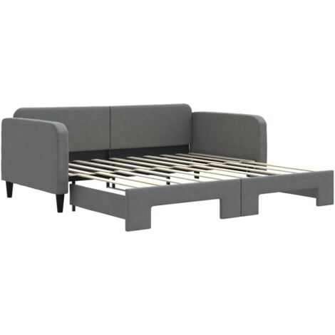 Lit adulte，Lit de jour avec lit gigogne gris foncé 90x190 cm tissu386143