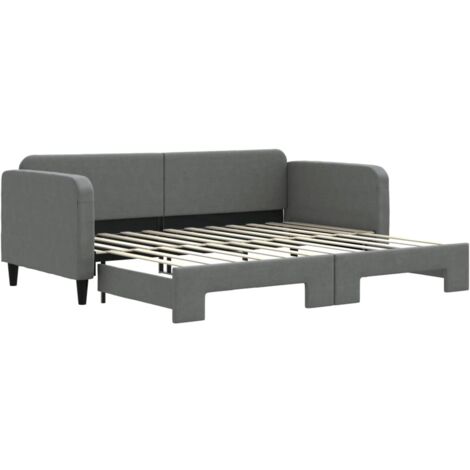 Lit adulte，Lit de jour avec lit gigogne gris foncé 90x200 cm tissu733734