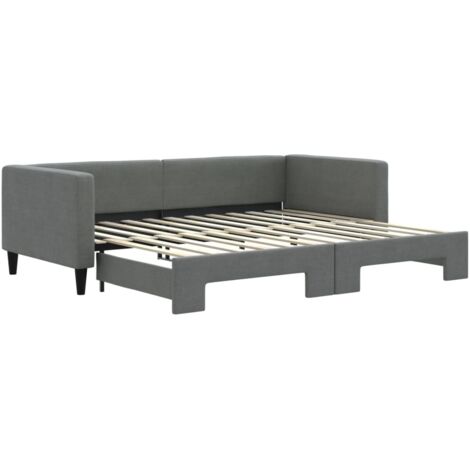 Lit adulte，Lit de jour avec lit gigogne gris foncé 90x200 cm tissu887377
