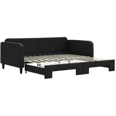 Lit adulte，Lit de jour avec lit gigogne noir 100x200 cm tissu614384