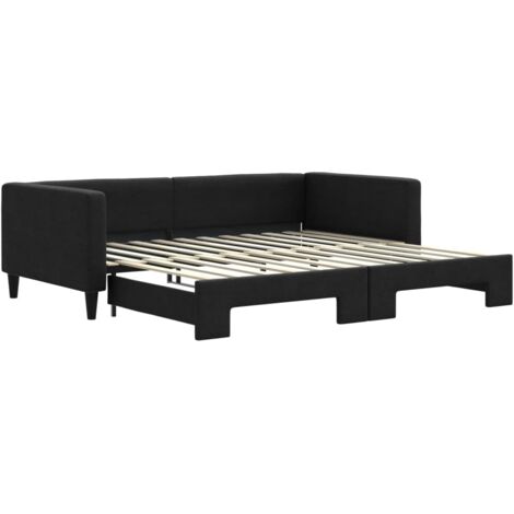 Lit adulte，Lit de jour avec lit gigogne noir 100x200 cm tissu793586