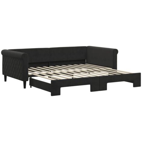 Lit adulte，Lit de jour avec lit gigogne noir 100x200 cm velours322403