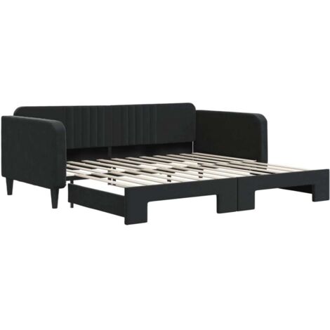 Lit adulte，Lit de jour avec lit gigogne noir 100x200 cm velours581593