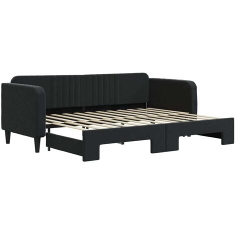 Lit adulte，Lit de jour avec lit gigogne noir 80x200 cm velours359711