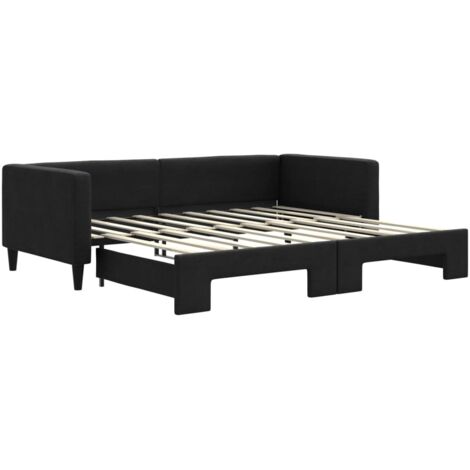 Lit adulte，Lit de jour avec lit gigogne noir 90x190 cm tissu358705