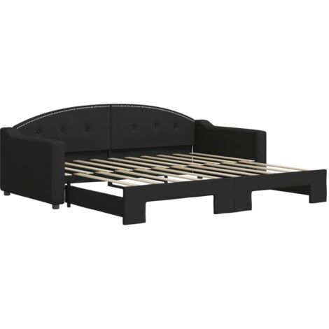 Lit adulte，Lit de jour avec lit gigogne noir 90x190 cm tissu448569