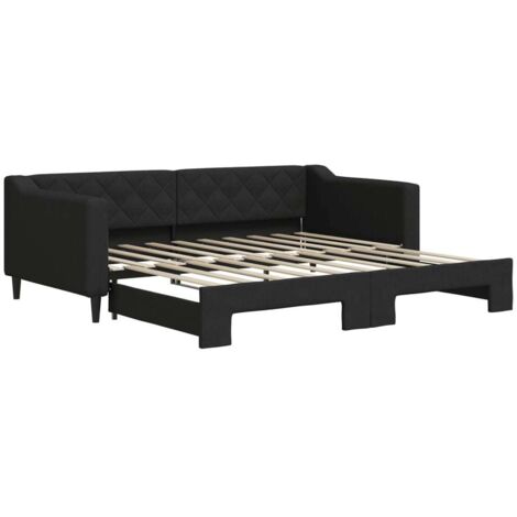Lit adulte，Lit de jour avec lit gigogne noir 90x190 cm tissu593845