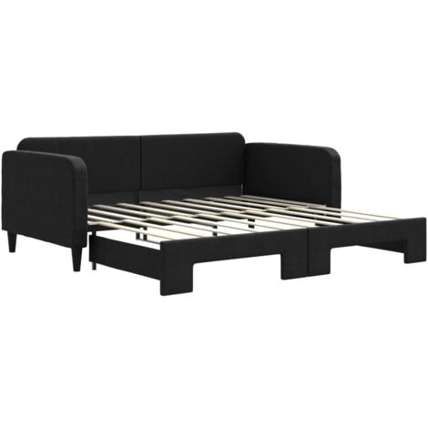 Lit adulte，Lit de jour avec lit gigogne noir 90x190 cm tissu717775