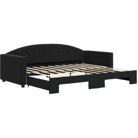Lit adulte，Lit de jour avec lit gigogne noir 90x190 cm velours756689