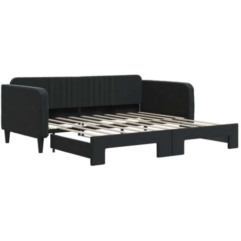 Lit adulte，Lit de jour avec lit gigogne noir 90x190 cm velours807660