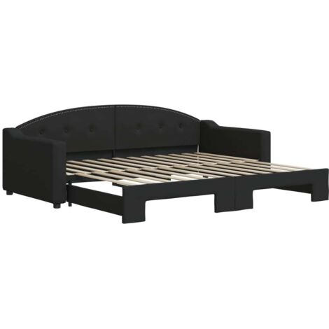 Lit adulte，Lit de jour avec lit gigogne noir 90x200 cm tissu153900