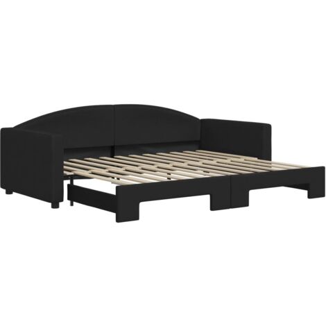 Lit adulte，Lit de jour avec lit gigogne noir 90x200 cm tissu424215
