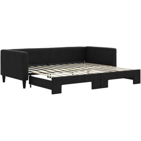 Lit adulte，Lit de jour avec lit gigogne noir 90x200 cm tissu812344