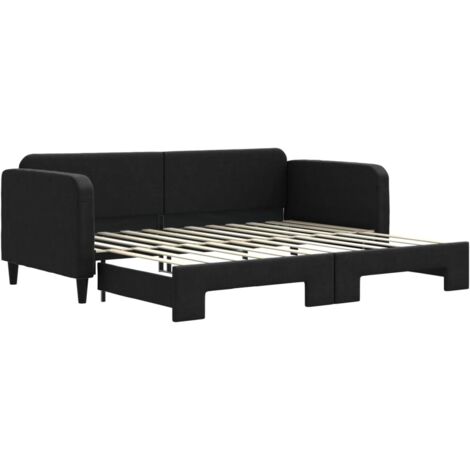 Lit adulte，Lit de jour avec lit gigogne noir 90x200 cm tissu896225