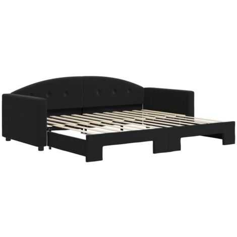 Lit adulte，Lit de jour avec lit gigogne noir 90x200 cm velours214687