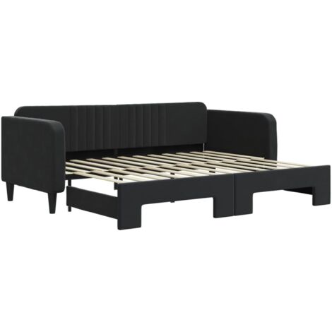 Lit adulte，Lit de jour avec lit gigogne noir 90x200 cm velours249057